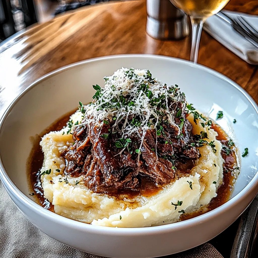 Tender Short Rib Ragu Over Silky Parmesan Mashed Potatoes